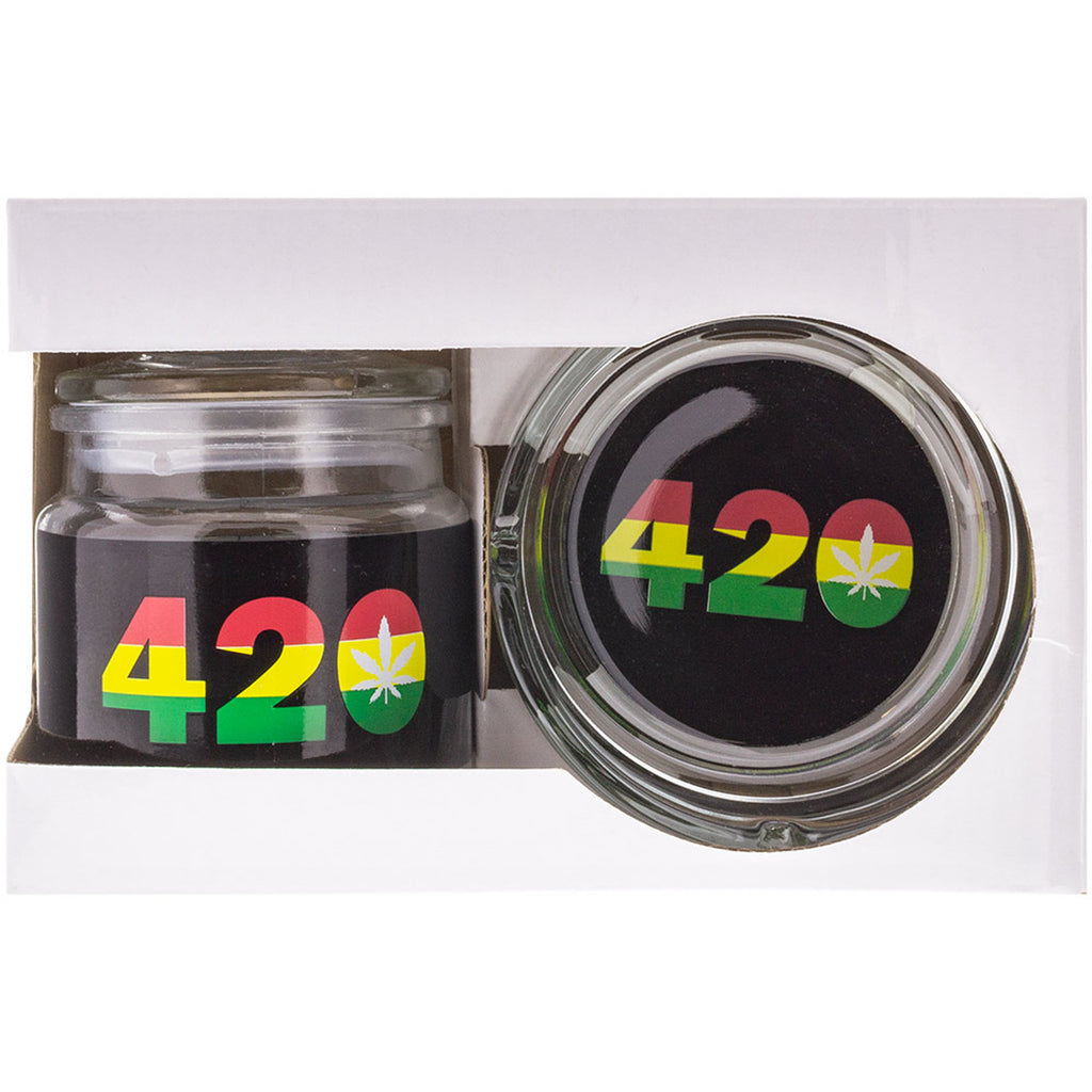 RASTA 420 ASHTRAY & STASH JAR SET