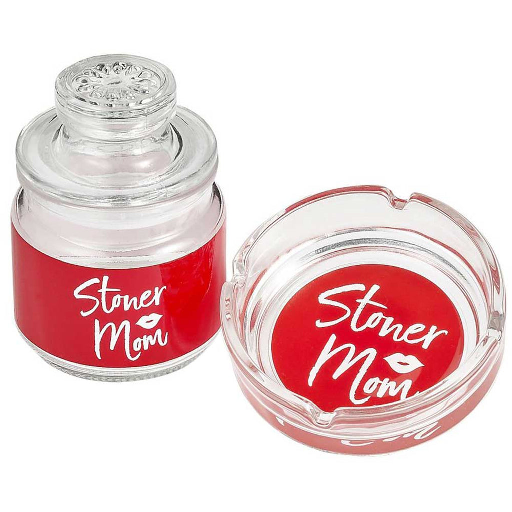 STONER MOM GLASS ASHTRAY & STASH JAR SET